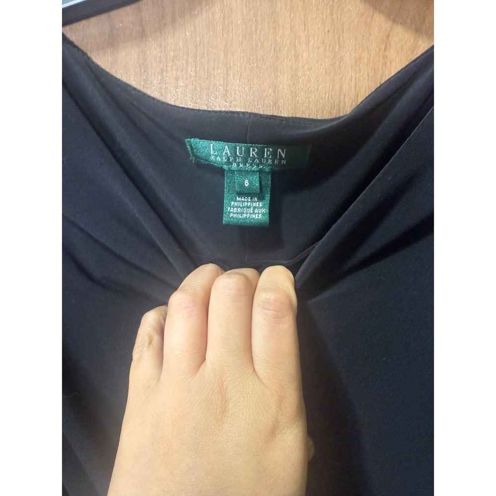Lauren Ralph Lauren Black Ruched Dress 3/4 Sleeve Size 6 Sheath Midi - Picture 3 of 5
